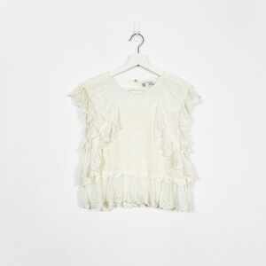 Zara White Semi-Sheer Frilly Top